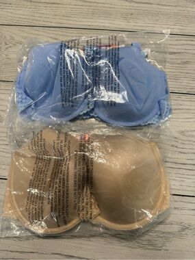 NWT 38C Bali 2 pack Underwire Racerback Bra Pack - Blue and Nude